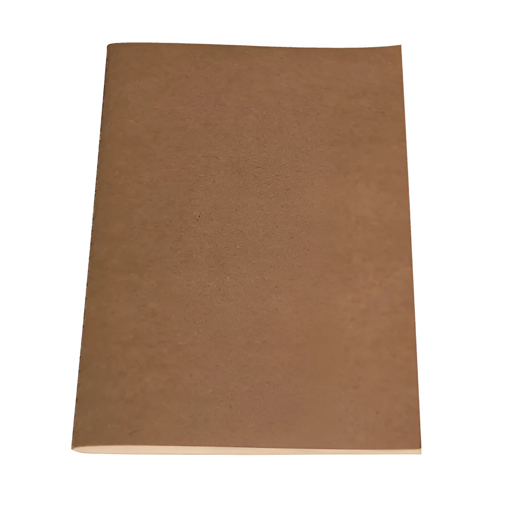 80g kraft paper notebook with blank pages, beige Dao Lin paper, and car thread stitch binding shown open on a flat surface