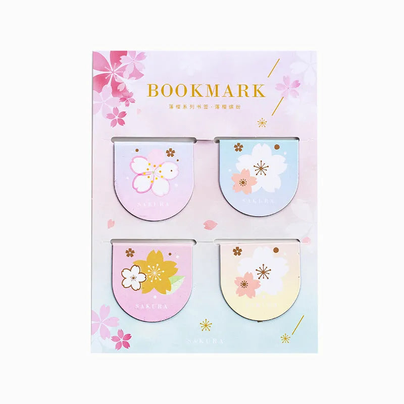 Set of four cherry blossom themed magnetic bookmarks on stone paper with magnetic strips
