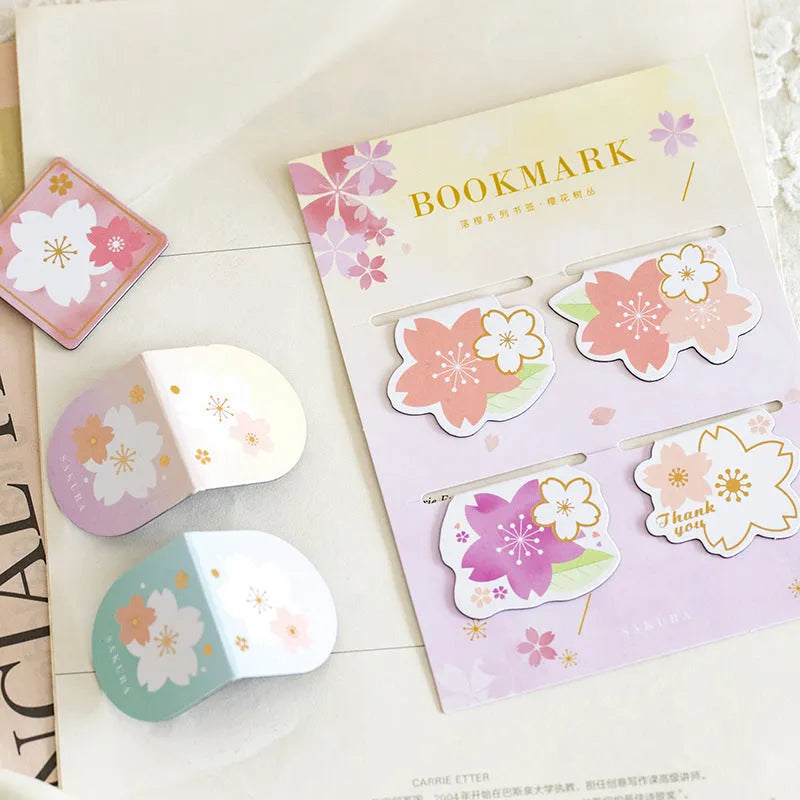 Set of four cherry blossom themed magnetic bookmarks on stone paper with magnetic strips