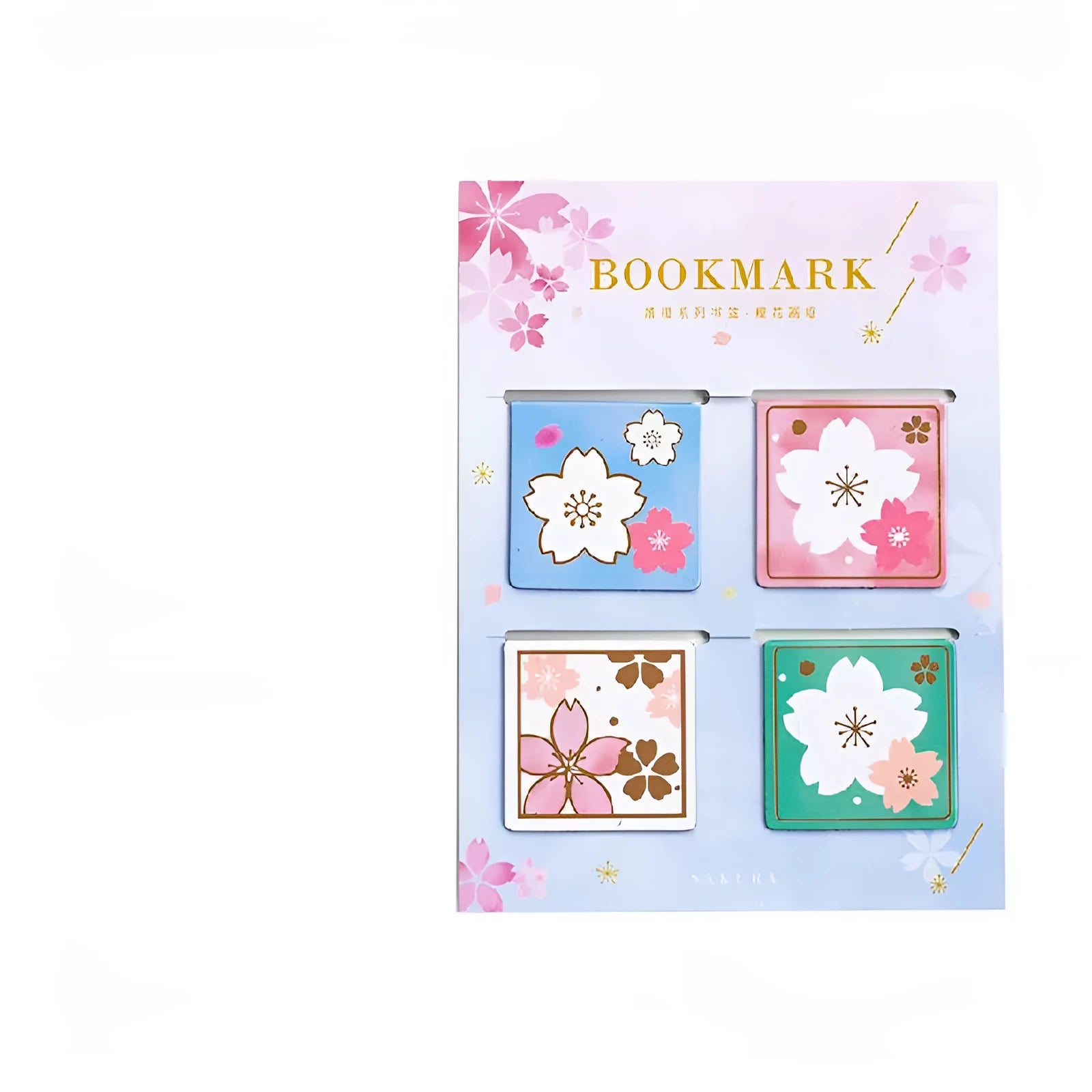 Set of four cherry blossom themed magnetic bookmarks on stone paper with magnetic strips