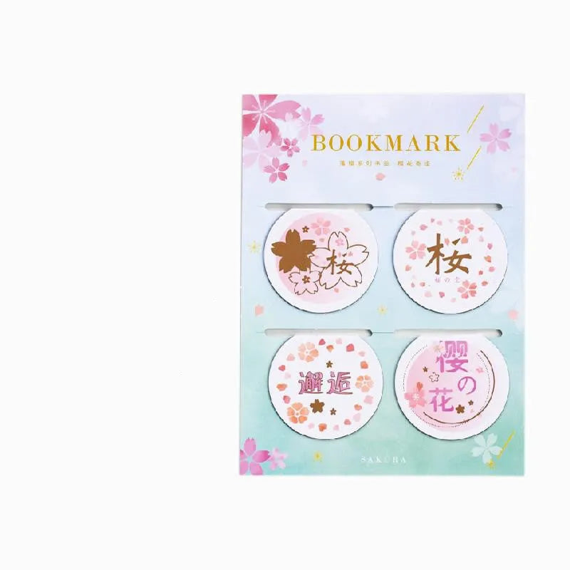Set of four cherry blossom themed magnetic bookmarks on stone paper with magnetic strips