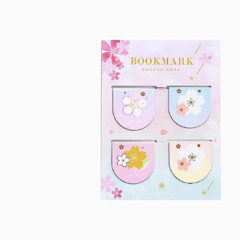 Set of four cherry blossom themed magnetic bookmarks on stone paper with magnetic strips