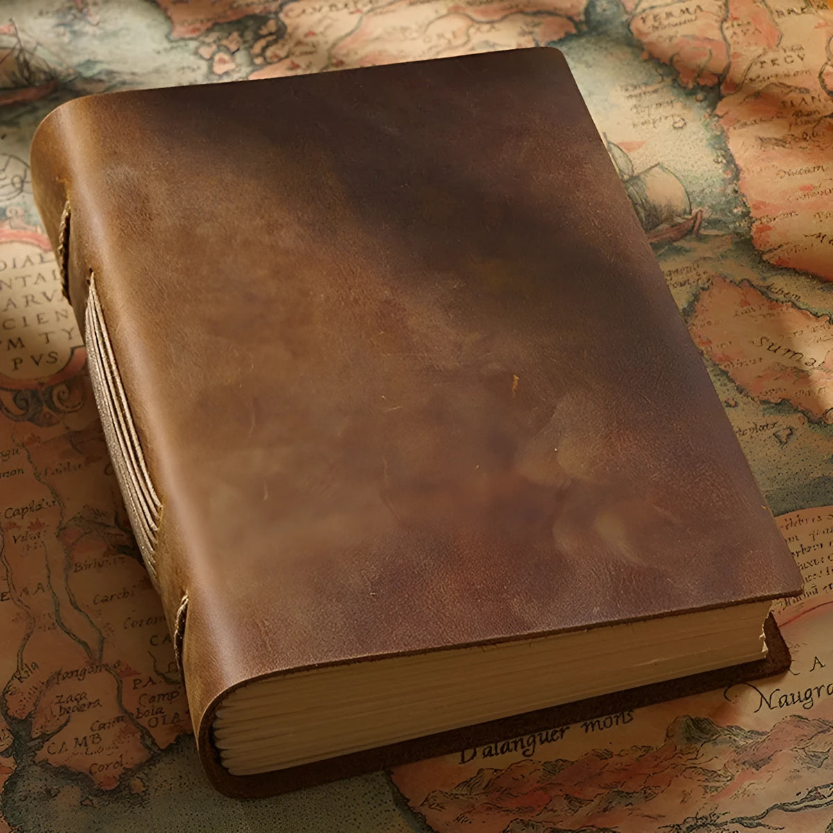 Handmade cowhide leather notebook with 200 pages of 120gsm Daolin paper in brown