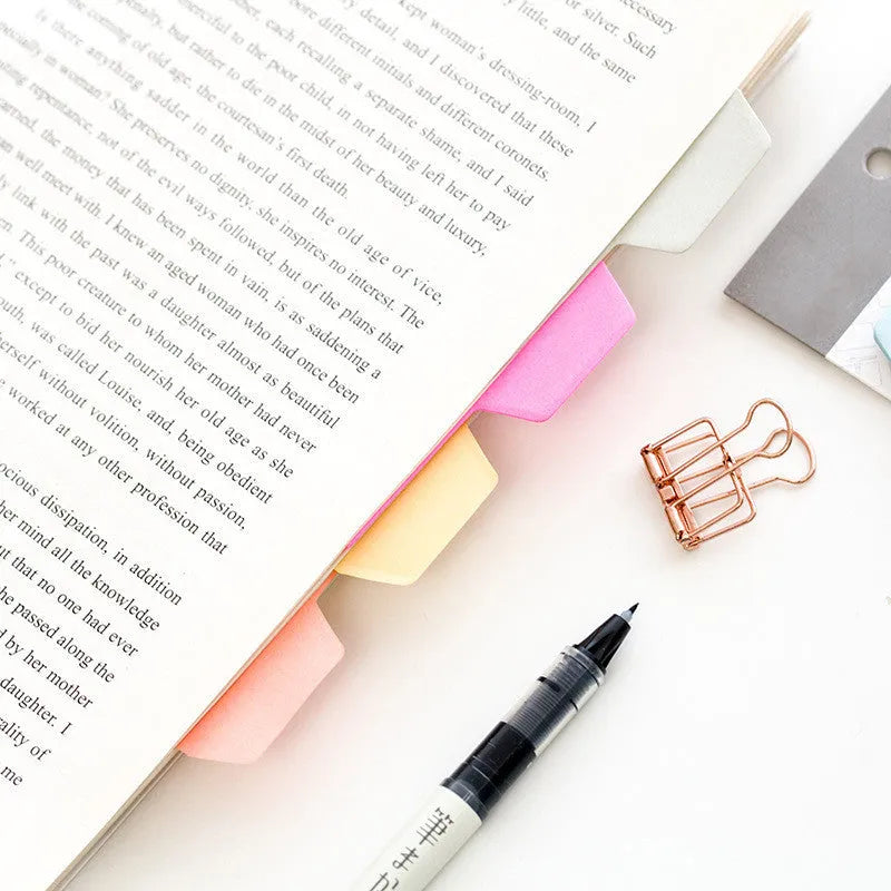 Six colour index sticky notes in assorted shades, 75x98mm paper with special shaped outline