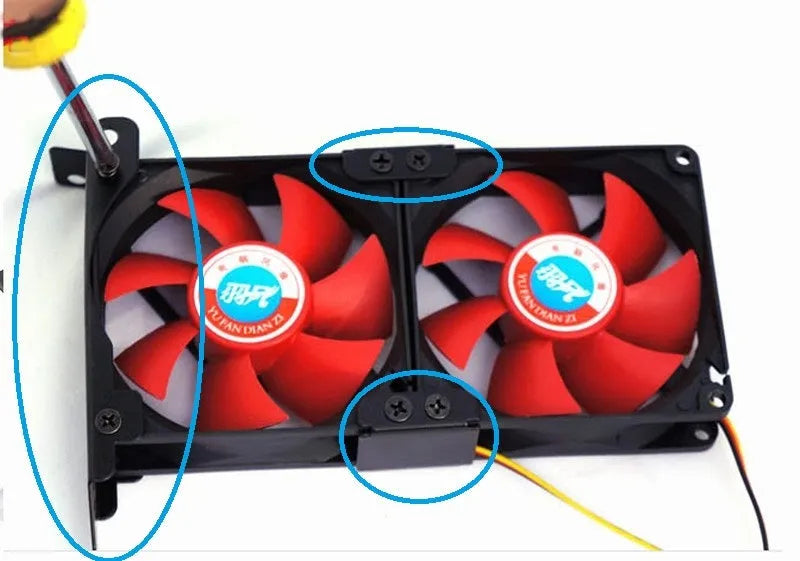 Graphics card cooling fan bracket supporting three 8cm or 9cm fans for GPU temperature management