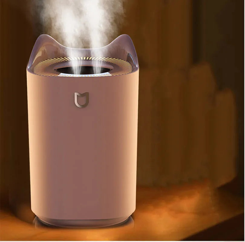 Double spray humidifier with aroma diffuser, 2.6-4.0L water tank, USB power, coral pink colour