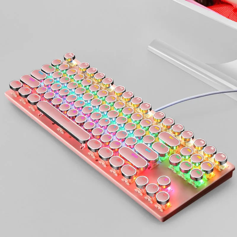Wired 87-key real mechanical blue axis gaming keyboard with luminous backlight, electroplating punk finish