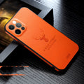 Square frame leather texture iPhone case in multiple colours showing camera protection design