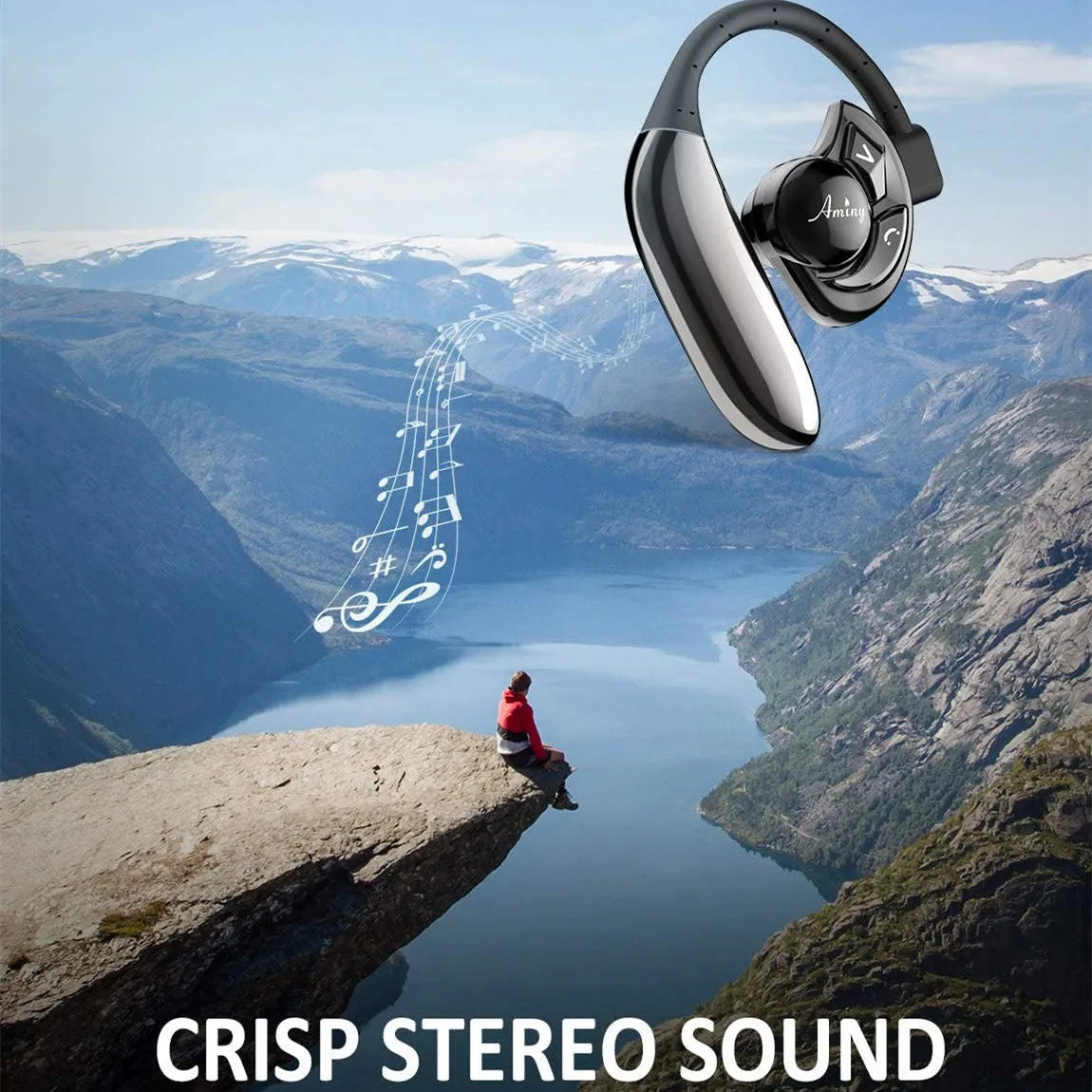 Emini UFO single ear Bluetooth headset in hanging ear style, available in Gun Black and Gold