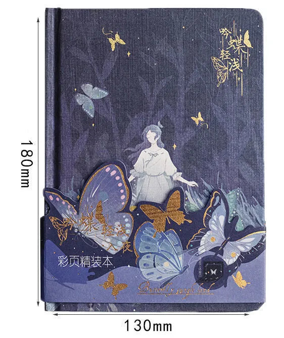 A5 hardcover notebook with decorative butterfly design and colour pages.