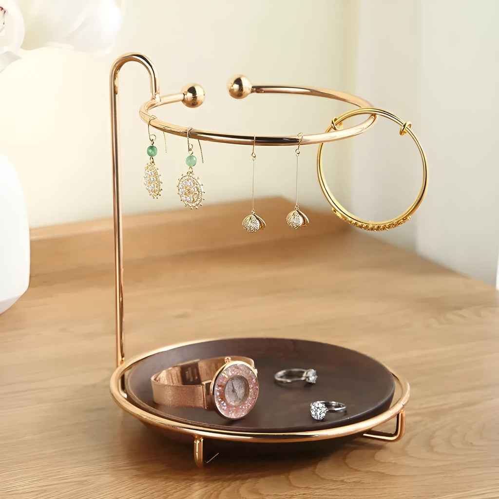 Walnut solid wood jewellery and key rack with electroplated iron hooks