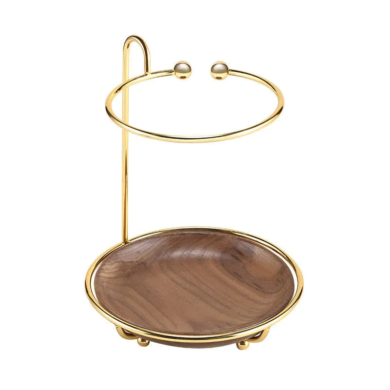 Walnut solid wood jewellery and key rack with electroplated iron hooks
