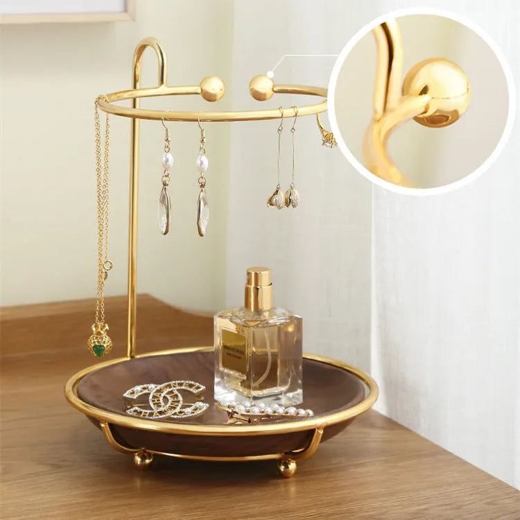 Walnut solid wood jewellery and key rack with electroplated iron hooks