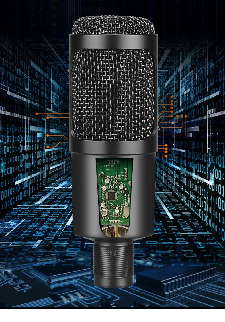 Black Zhongtong AK-6 USB condenser microphone with stand for computer recording and streaming.