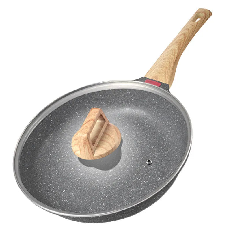 Korean style macadamite non-stick frying pan with temperature indicator in ash or green colour