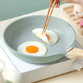 Korean style macadamite non-stick frying pan with temperature indicator in ash or green colour