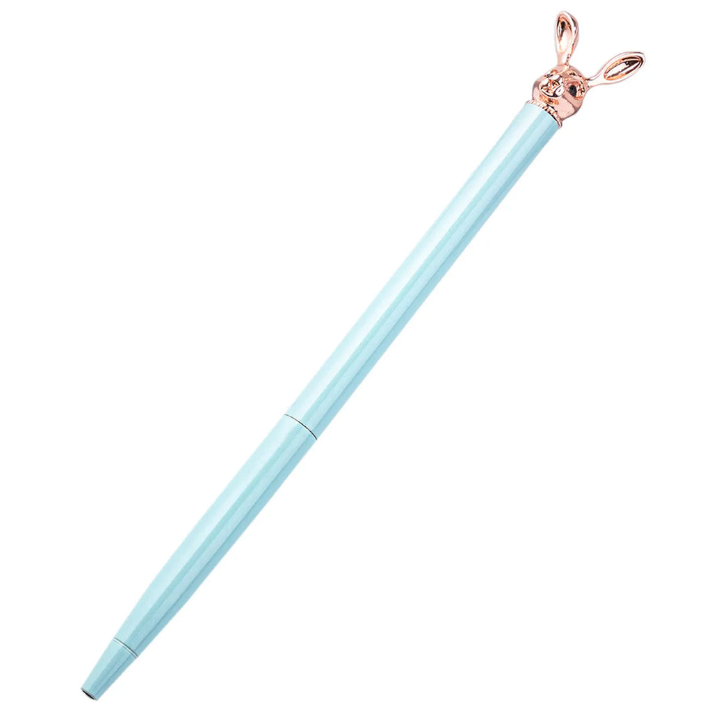 Rotating metal ballpoint pen with Korean rabbit design, bullet 1.0 tip, available in multiple refill colours
