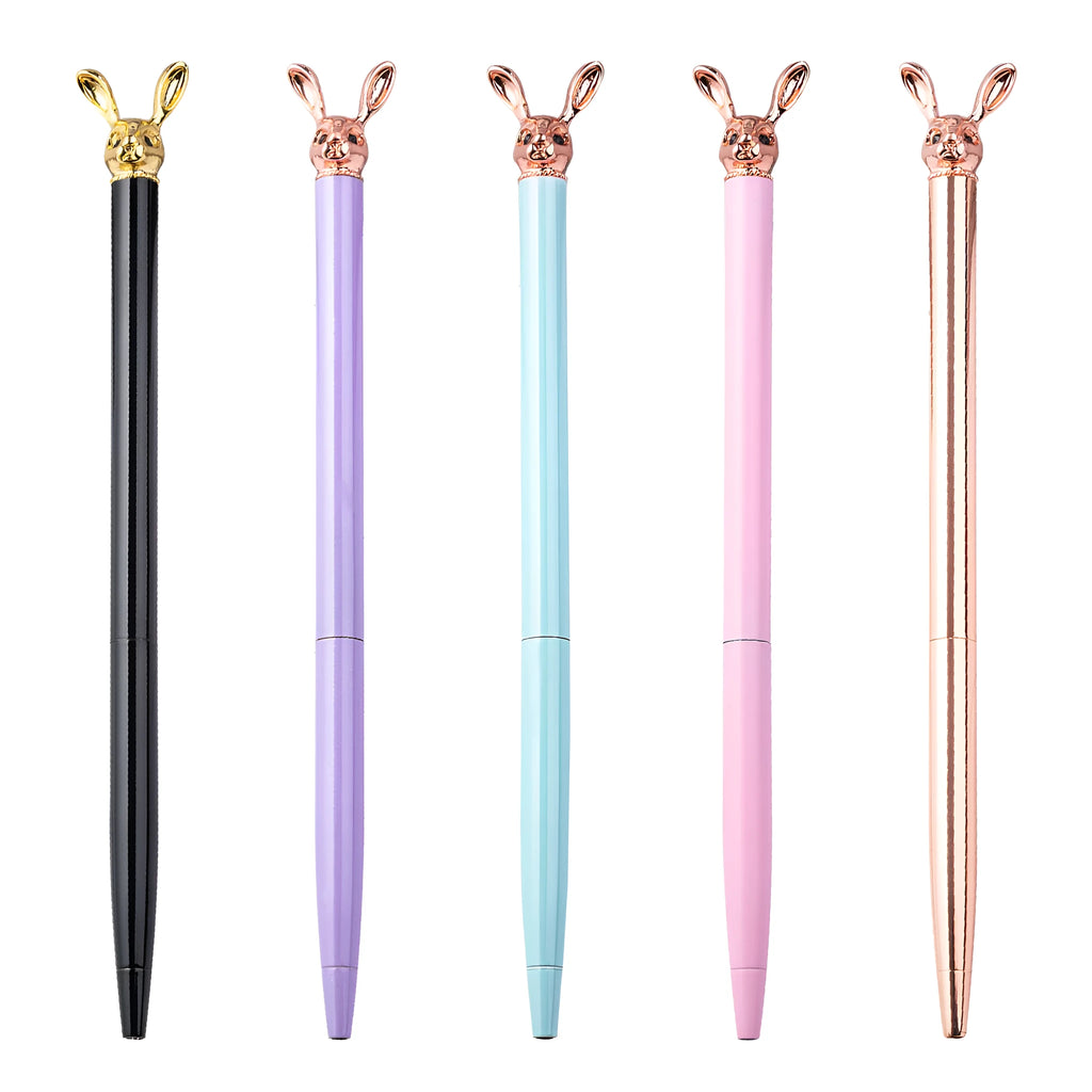 Rotating metal ballpoint pen with Korean rabbit design, bullet 1.0 tip, available in multiple refill colours