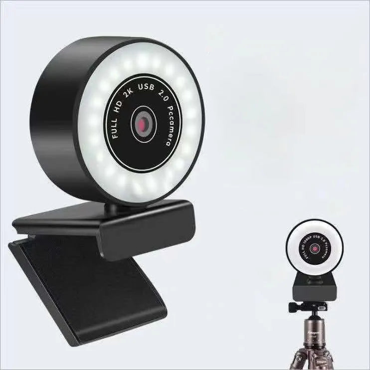 Black USB network computer camera with built-in fill light for 1080p HD video conferencing