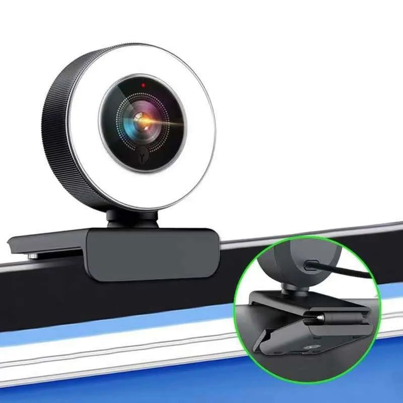 Black USB network computer camera with built-in fill light for 1080p HD video conferencing