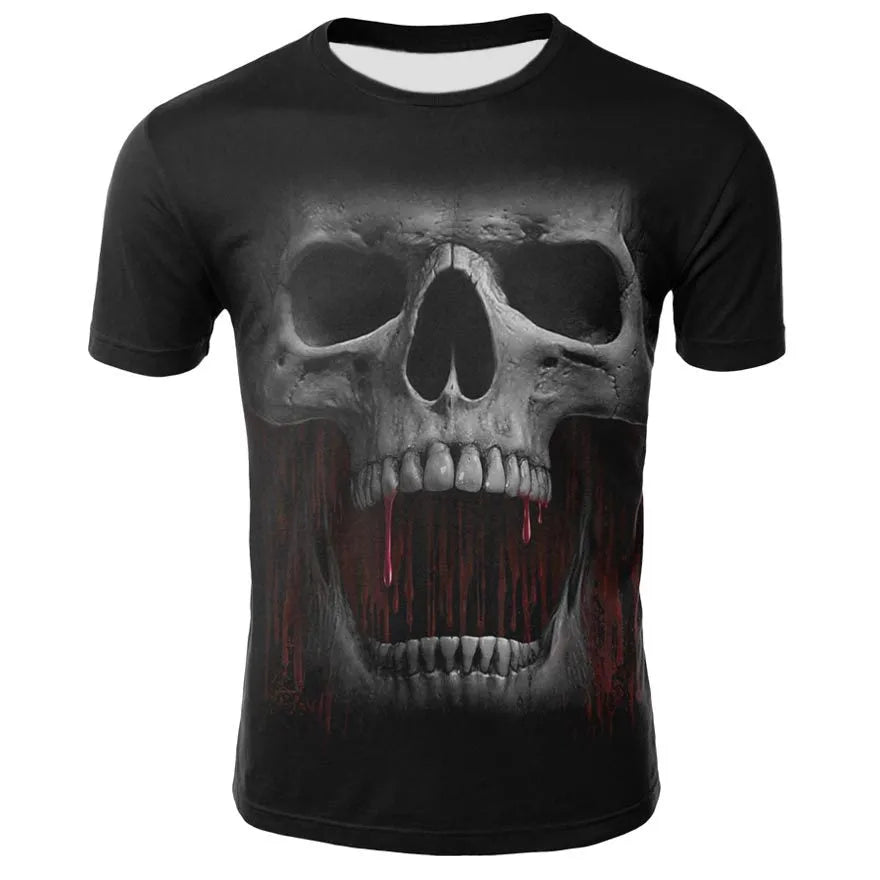 Smoking skull 3D digital print milk silk fabric t-shirt, slim fit round neck short sleeve, youth British style casual top