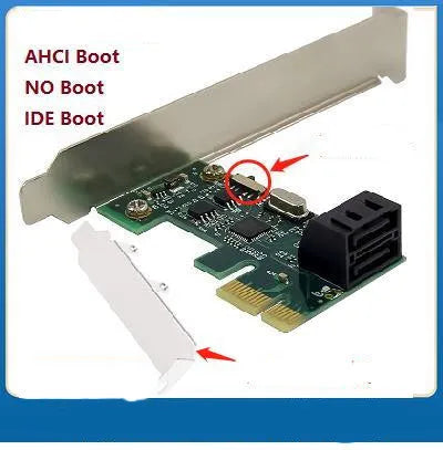 Desktop PCI-E SATA3.0 expansion card with ASM1061 chip showing SATA and eSATA ports