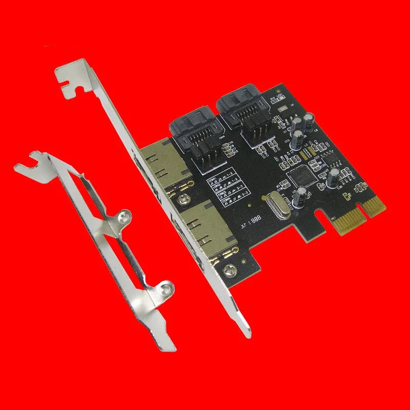 Desktop PCI-E SATA3.0 expansion card with ASM1061 chip showing SATA and eSATA ports