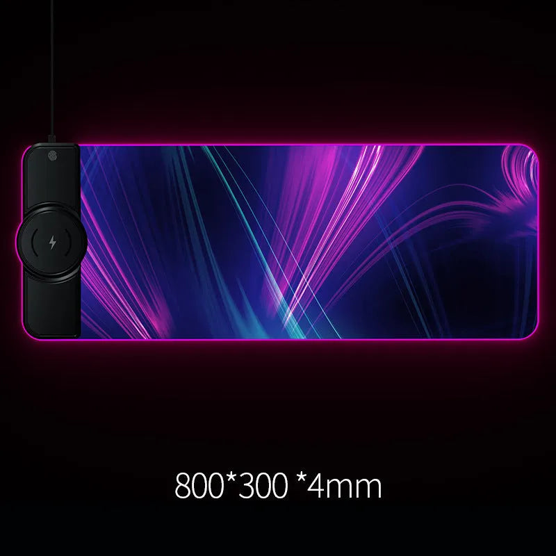 Colourful wireless charging mouse pad with fingerprint touch key, model E-66, on a desk