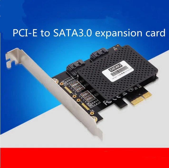 Desktop PCI-E SATA3.0 expansion card with ASM1061 chip showing SATA and eSATA ports