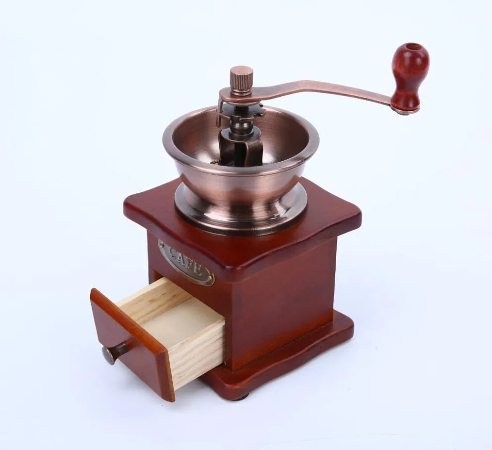 Manual hand coffee grinder in red with ceramic burrs compact 10x10x17cm size
