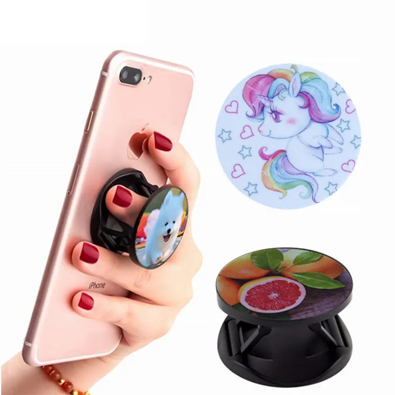 Folding mobile phone stand on desktop showing thermal transfer aluminium sheet variant