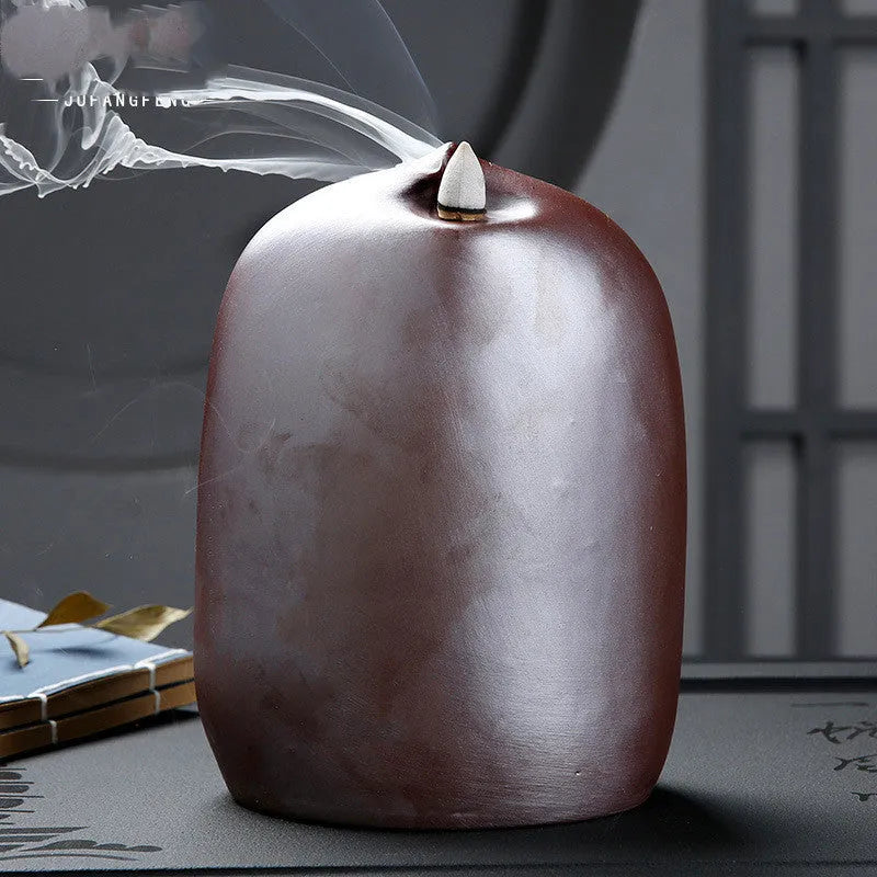 Ceramic Guanyin sitting lotus back flow incense burner for Buddhist home altars
