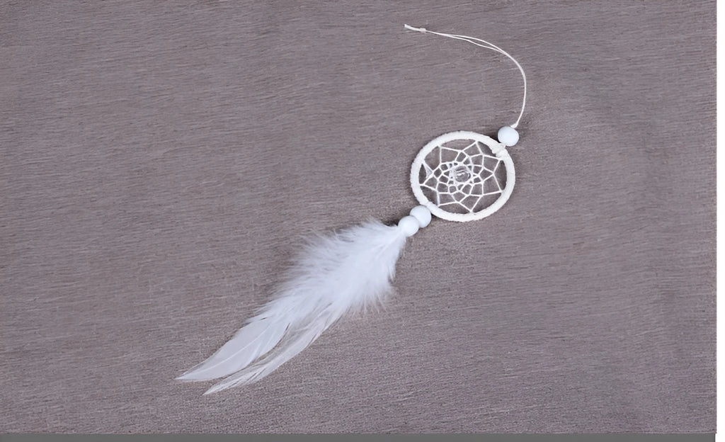White mini dreamcatcher pendant 5cm on a wall as home decor