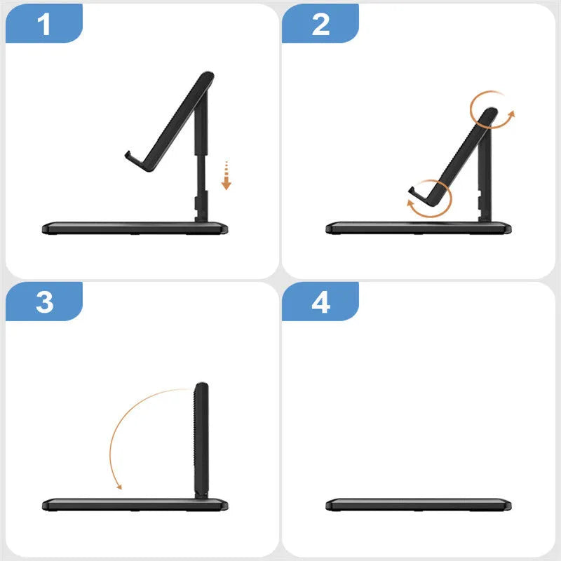 Retractable lazy bracket mobile phone stand in collapsed and extended positions