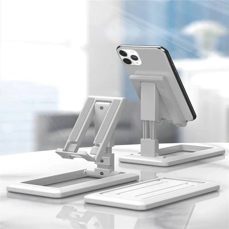 Retractable lazy bracket mobile phone stand in collapsed and extended positions