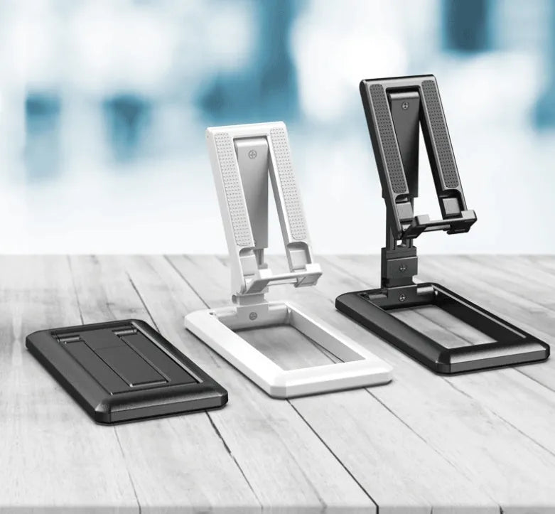 Retractable lazy bracket mobile phone stand in collapsed and extended positions