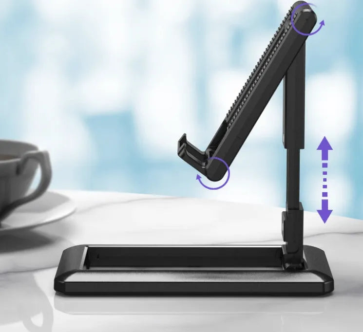 Retractable lazy bracket mobile phone stand in collapsed and extended positions
