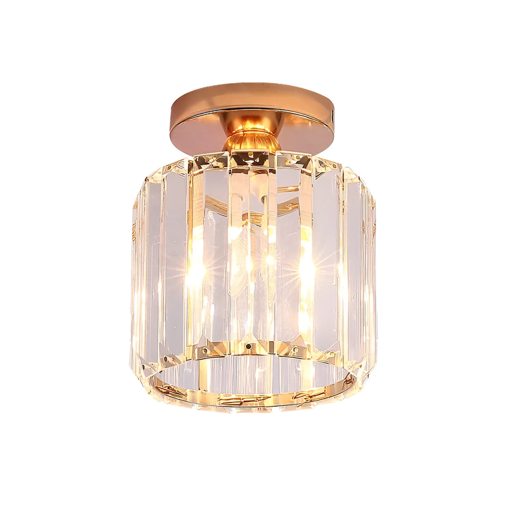 Crystal chandelier ceiling aisle light with red crystal shade, LED warm light, round shape, black finish, for home entrance corridor