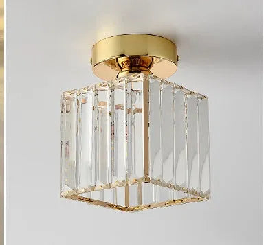 Crystal chandelier ceiling aisle light with red crystal shade, LED warm light, round shape, black finish, for home entrance corridor