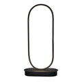 Oval metal table lamp with black finish, LED light, 45cm height, on a wooden surface