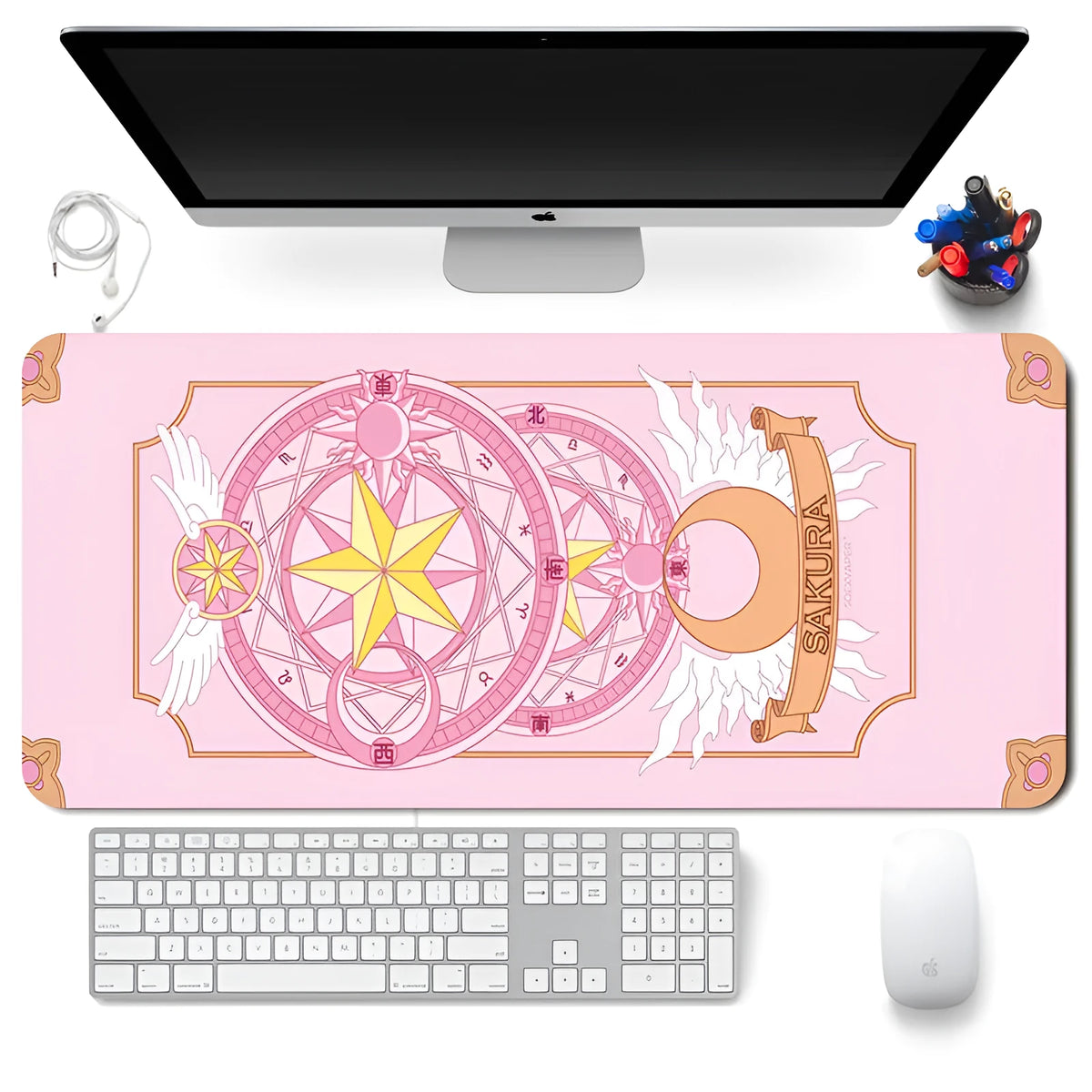 Sailor Moon desk mat with natural rubber base and fine cloth surface in a non-slip design for computer use