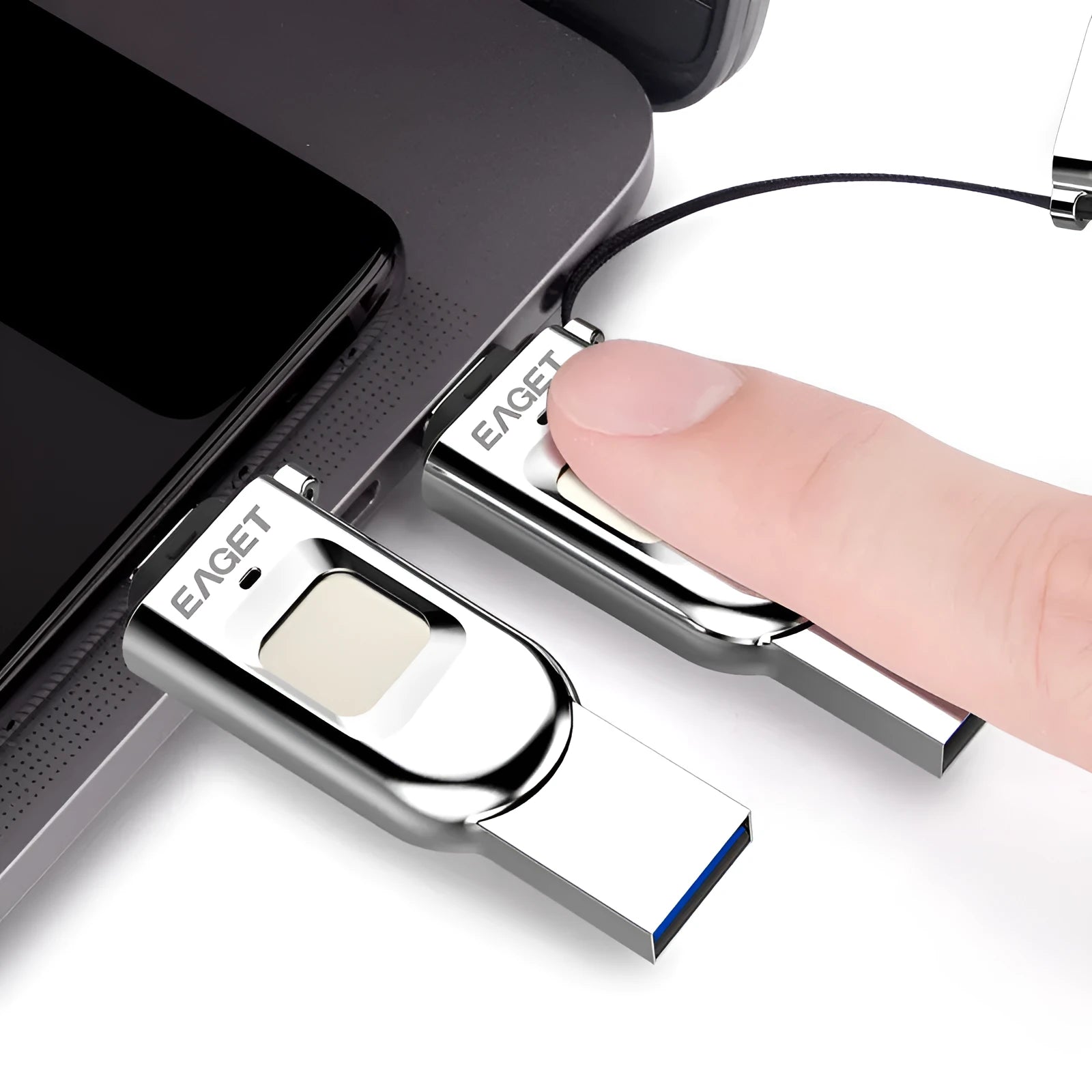 Fingerprint encrypted mobile phone U disk 64GB dual-use Android Type C USB 3.0 metal light gray
