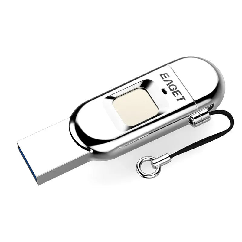 Fingerprint encrypted mobile phone U disk 64GB dual-use Android Type C USB 3.0 metal light gray