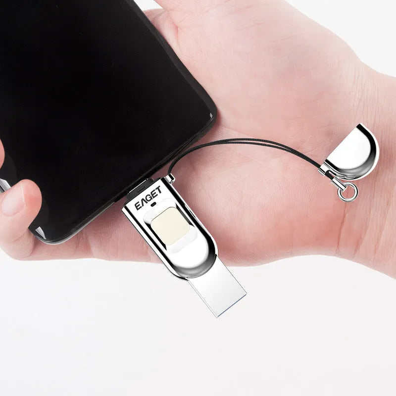 Fingerprint encrypted mobile phone U disk 64GB dual-use Android Type C USB 3.0 metal light gray