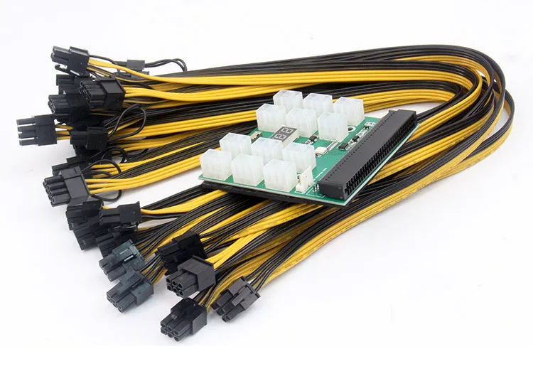 Server power supply to 6pin graphics card adapter board with twelve 50cm cables