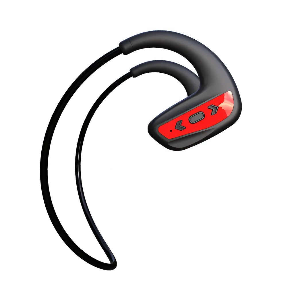 Black and red Bluetooth swimming headset with head-mounted design for pool and running use