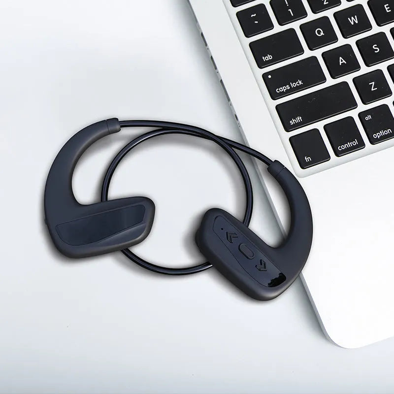 Black and red Bluetooth swimming headset with head-mounted design for pool and running use