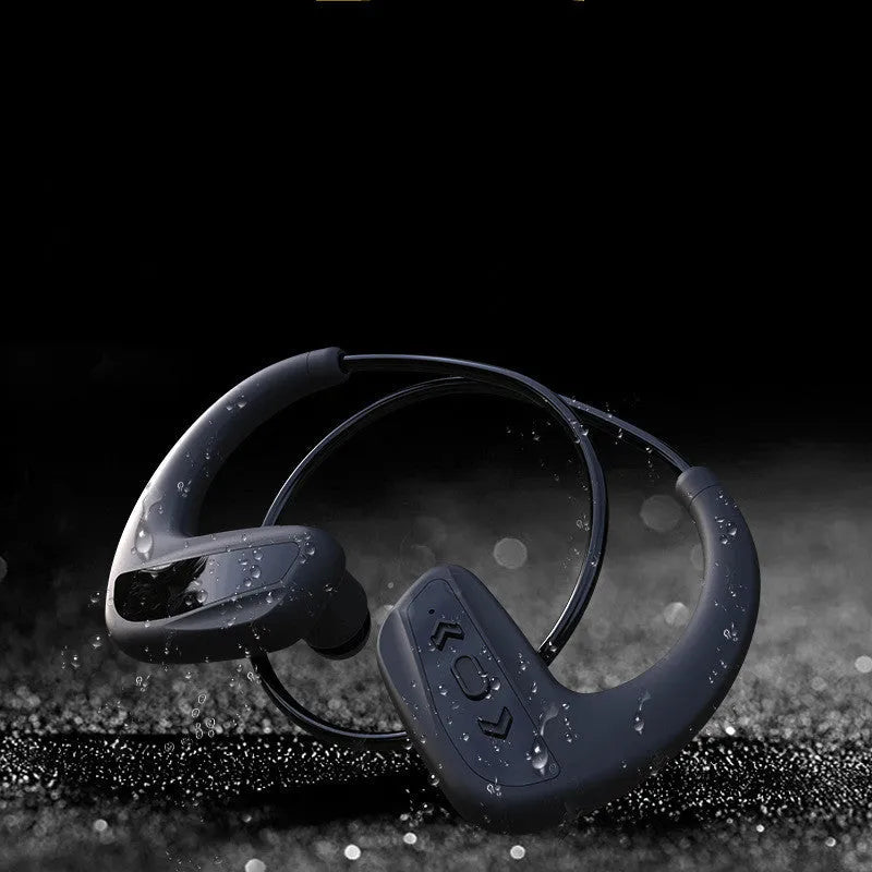 Black and red Bluetooth swimming headset with head-mounted design for pool and running use