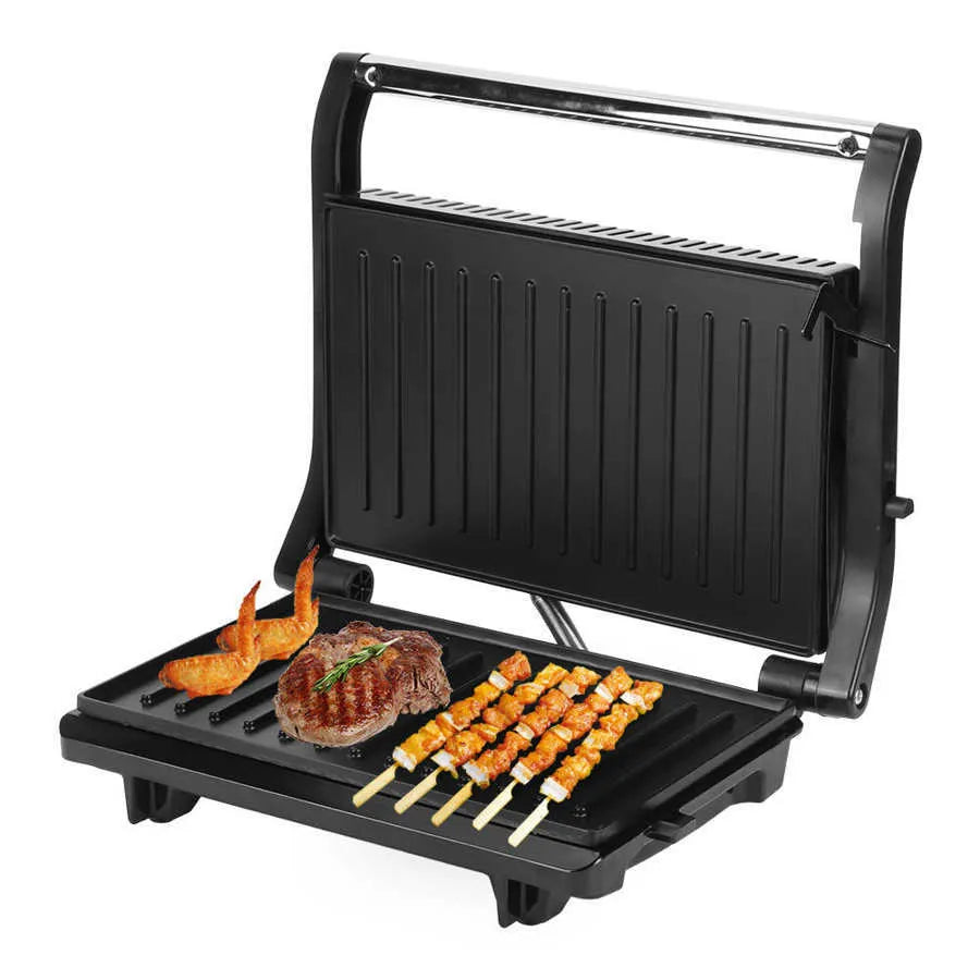 Nonstick electric grill steak maker in black with adjustable temperature control and power cord wrap