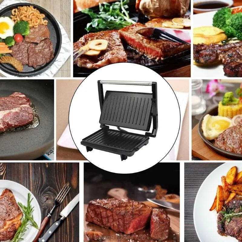 Nonstick electric grill steak maker in black with adjustable temperature control and power cord wrap